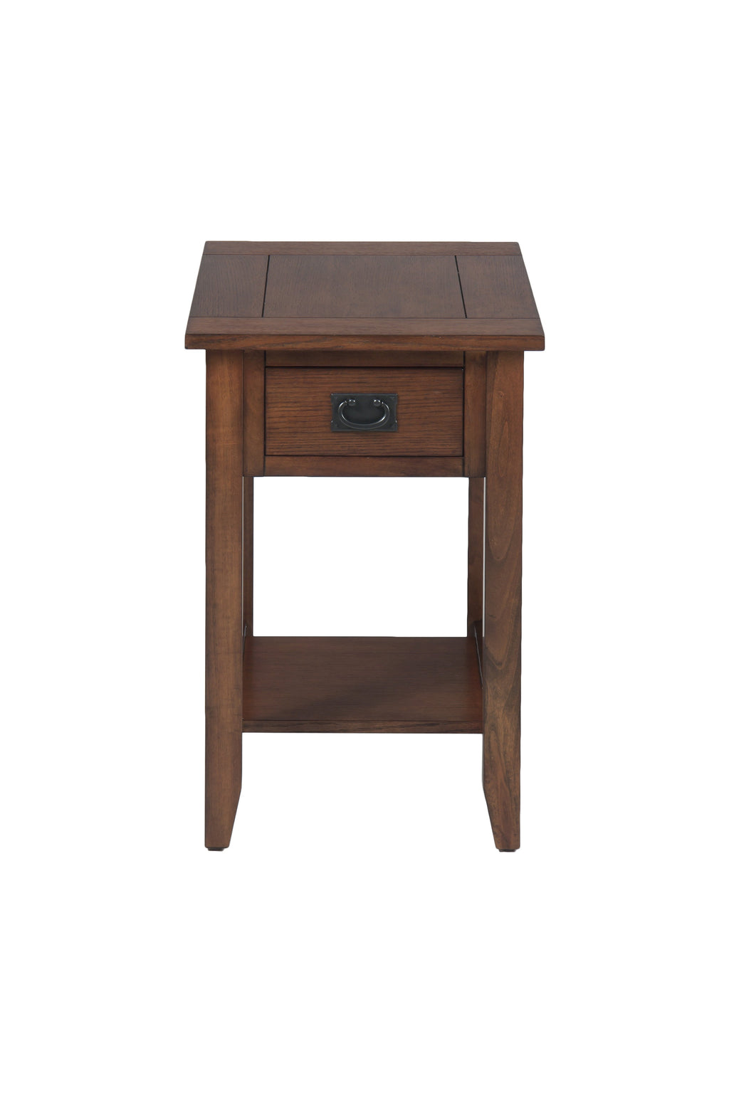 Wooden Chairside Table With Antique Drawer Handle, Dark Brown