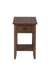 Wooden Chairside Table With Antique Drawer Handle, Dark Brown