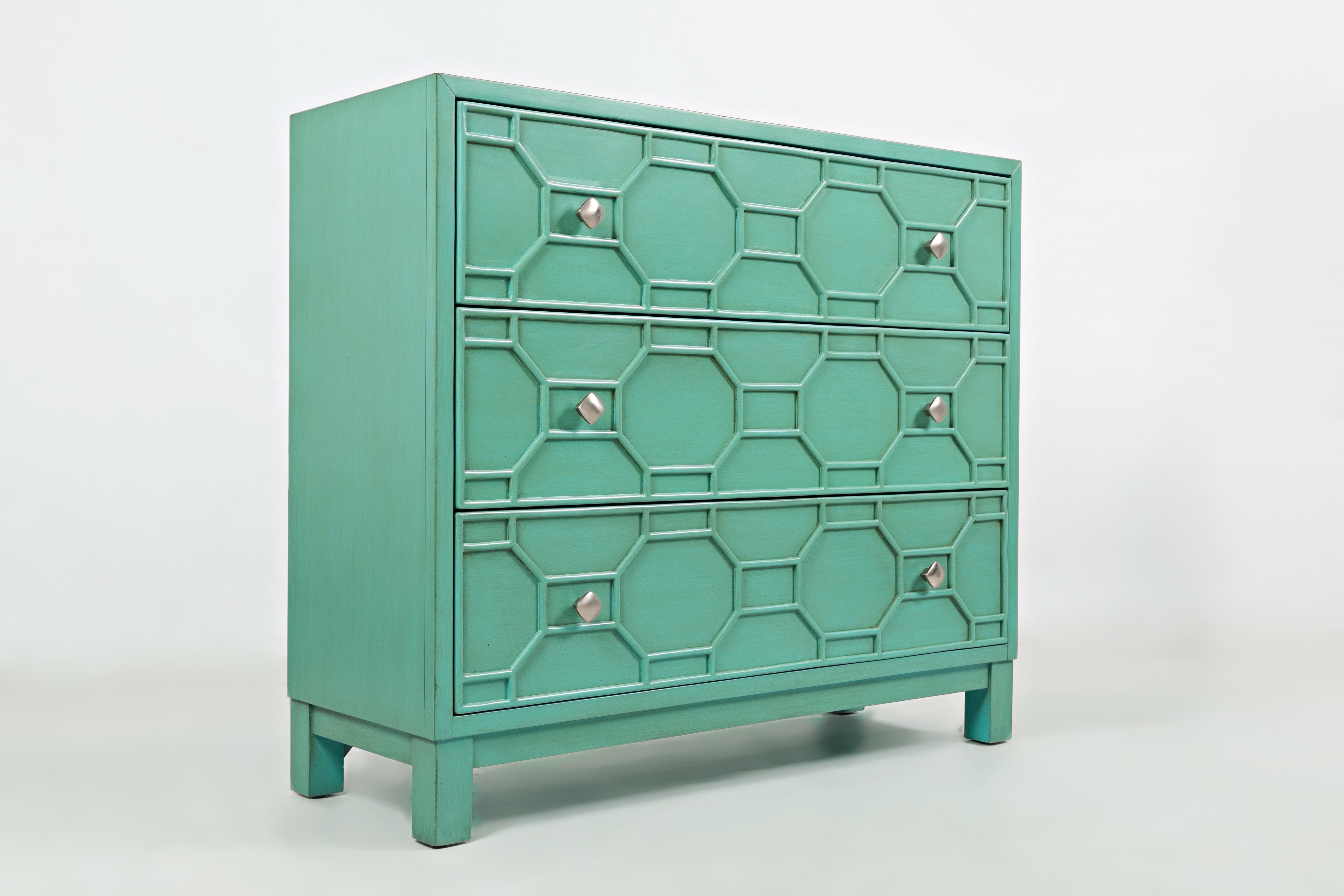 Wooden Accent Chest With 3 Spacious Drawers, Turquoise Green