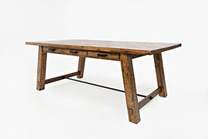 Wood & Metal Trestle Dining Table With 3 Drawers, Brown