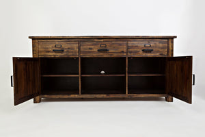 Wide Sized Wooden Media Unit With Spacious Storage, Brown