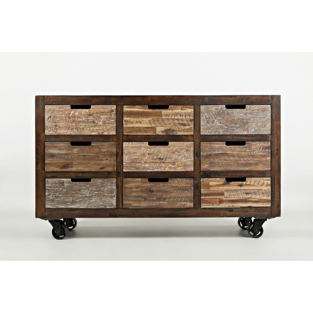 9 Drawers Wooden Accent Chest With 4 Casters, Brown