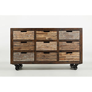 9 Drawers Wooden Accent Chest With 4 Casters, Brown