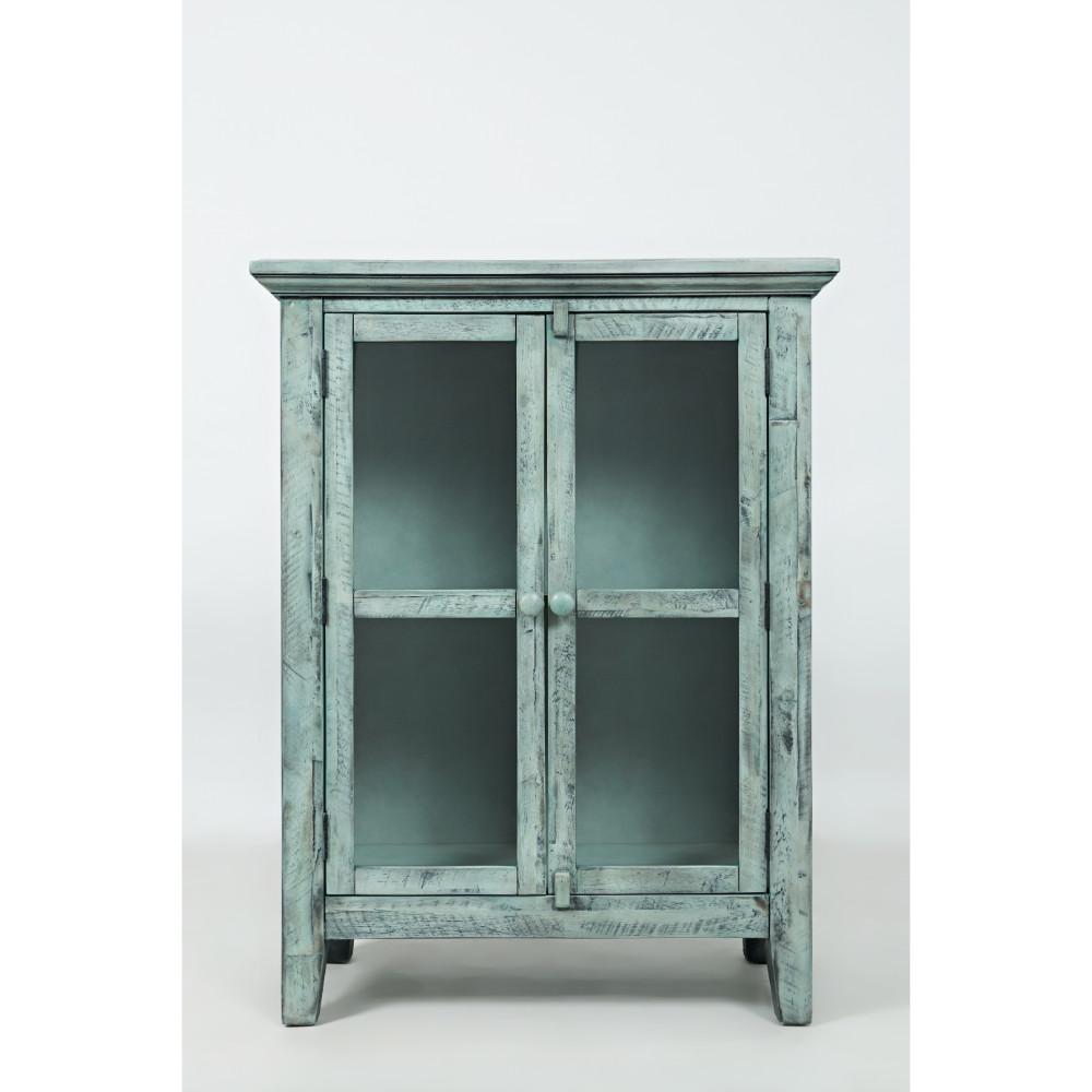 Wood Accent Cabinet With 2 Doors In Distressed Finish, Blue