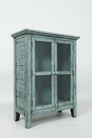 Wood Accent Cabinet With 2 Doors In Distressed Finish, Blue