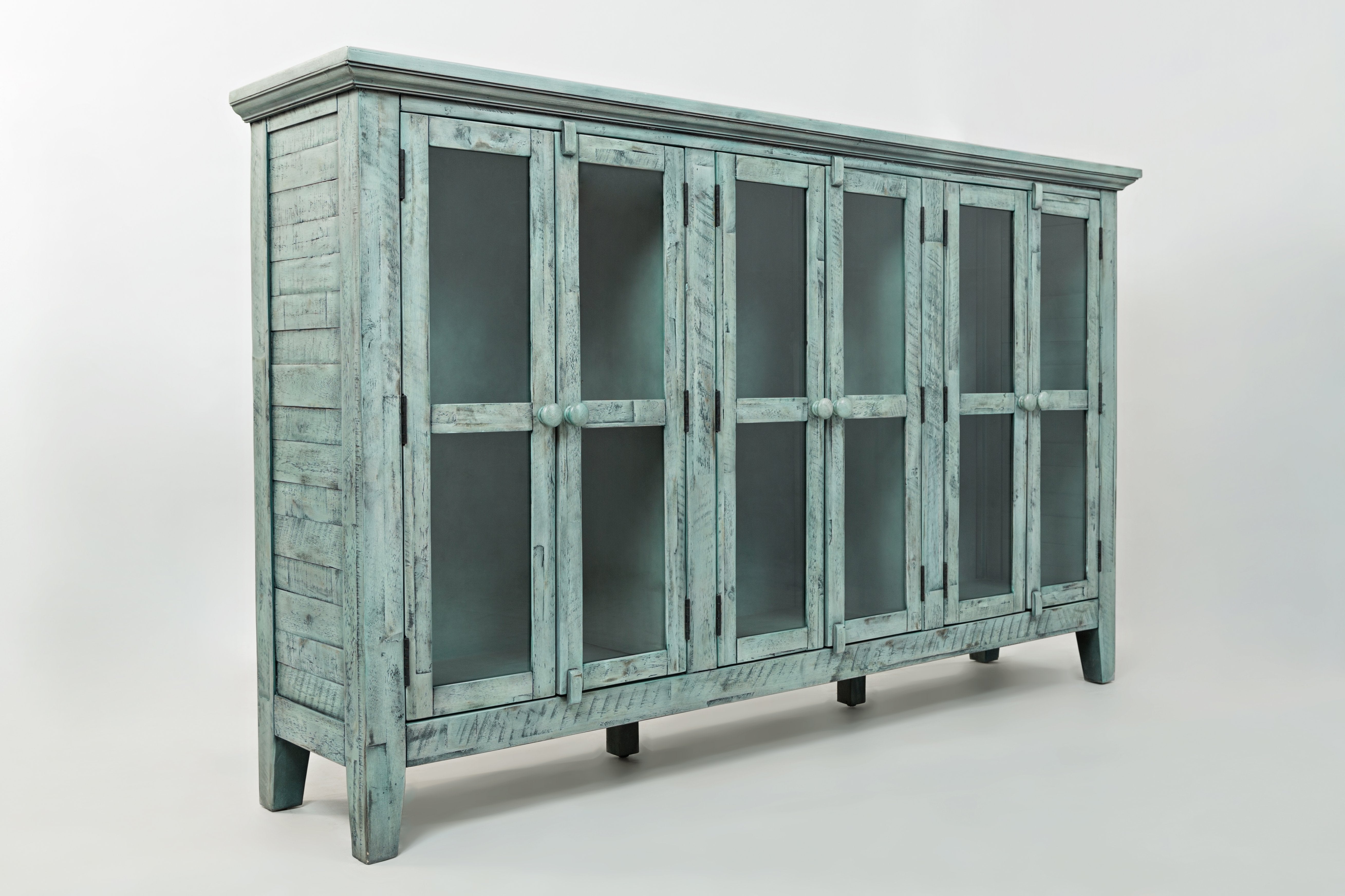 Wood Accent Cabinet With 6 Doors In Distressed Finish, Blue