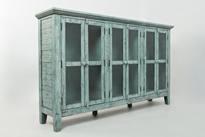 Wood Accent Cabinet With 6 Doors In Distressed Finish, Blue