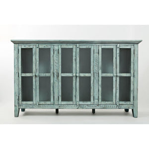 Wood Accent Cabinet With 6 Doors In Distressed Finish, Blue