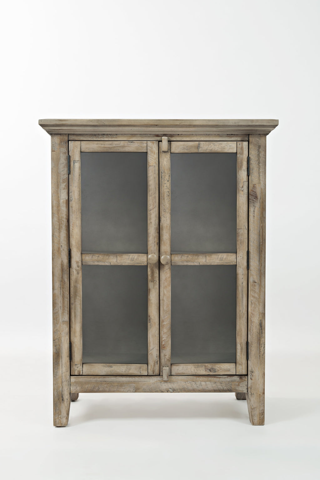 Wooden Accent Cabinet With 2 Glass Doors, Weathered Gray