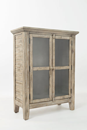 Wooden Accent Cabinet With 2 Glass Doors, Weathered Gray