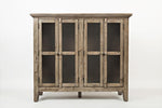 Wooden Accent Cabinet With 4 Glass Doors, Weathered Gray