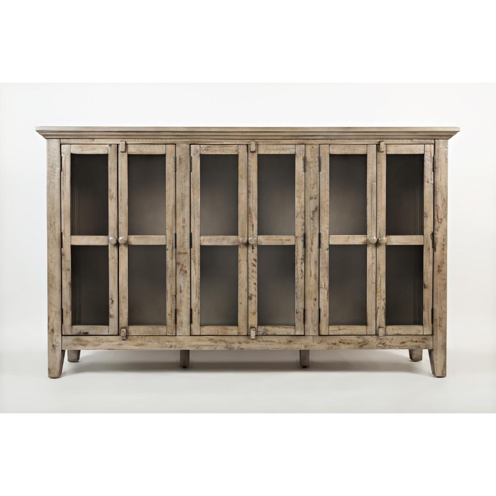 Wooden Accent Cabinet With 6 Glass Doors, Weathered Gray