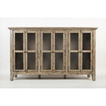 Wooden Accent Cabinet With 6 Glass Doors, Weathered Gray