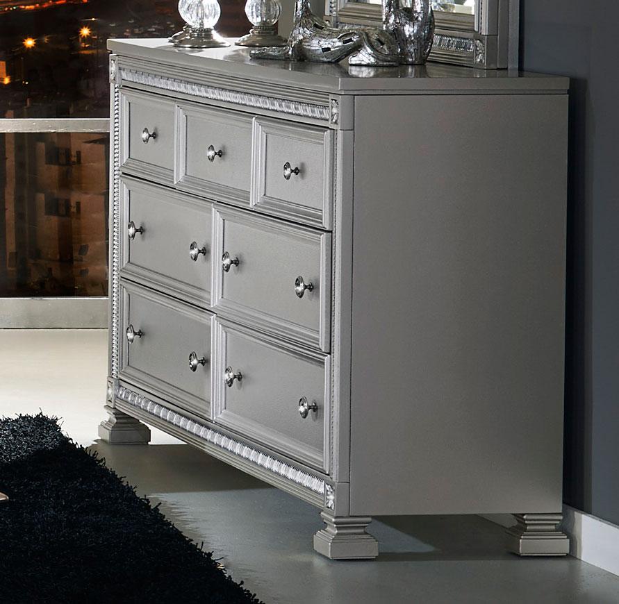 Wooden Dresser With 7 Storage Drawers, Silver