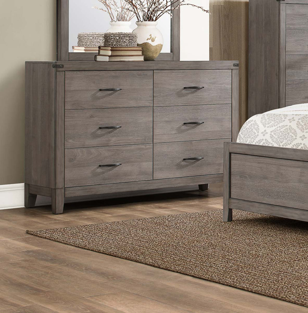 6 Drawer Wooden Dresser With Block Feet, Weathered Gray