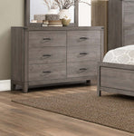 6 Drawer Wooden Dresser With Block Feet, Weathered Gray