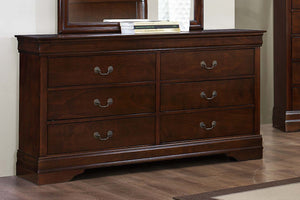 6 Drawer Wooden Dresser In Contemporary Style, Brown