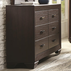 Wooden Transitional Six Drawer Dresser, Dark Cocoa Brown