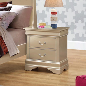 Wooden 2 Drawer Nightstand with Bail Handles, Champagne Gold