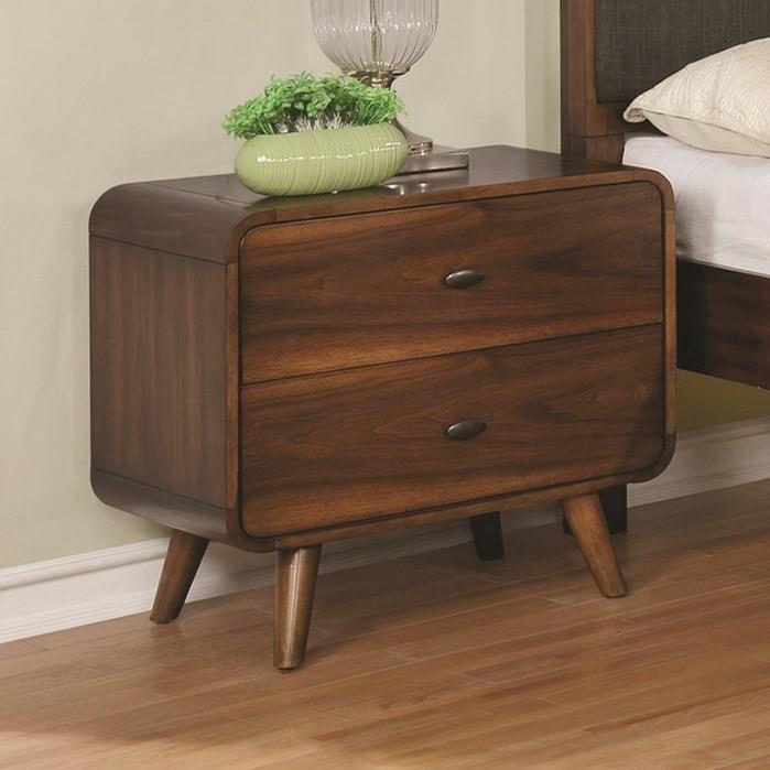 Wooden Nightstand with 2 Drawers, Dark Walnut Brown