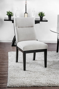 Wooden Side Chair With Fabric Upholstered, Black and Gray, Pack of Two