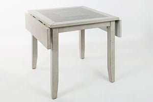 Wooden Drop Leaf Table With Ceramic Tiles Inserted Top, Distressed Gray