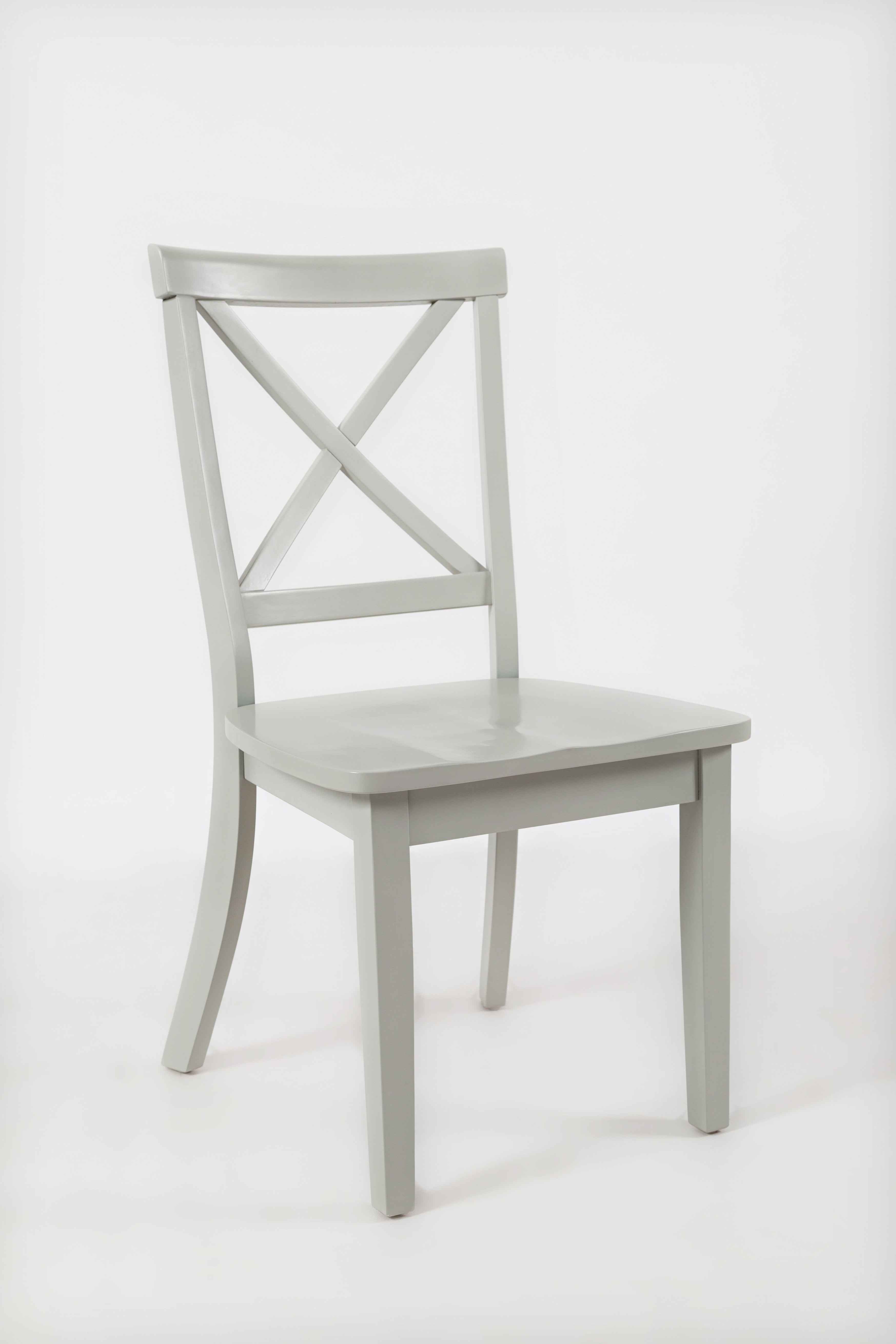 Wooden Dining Chair with "X" Cross Back Design, Set of Two, Light Gray