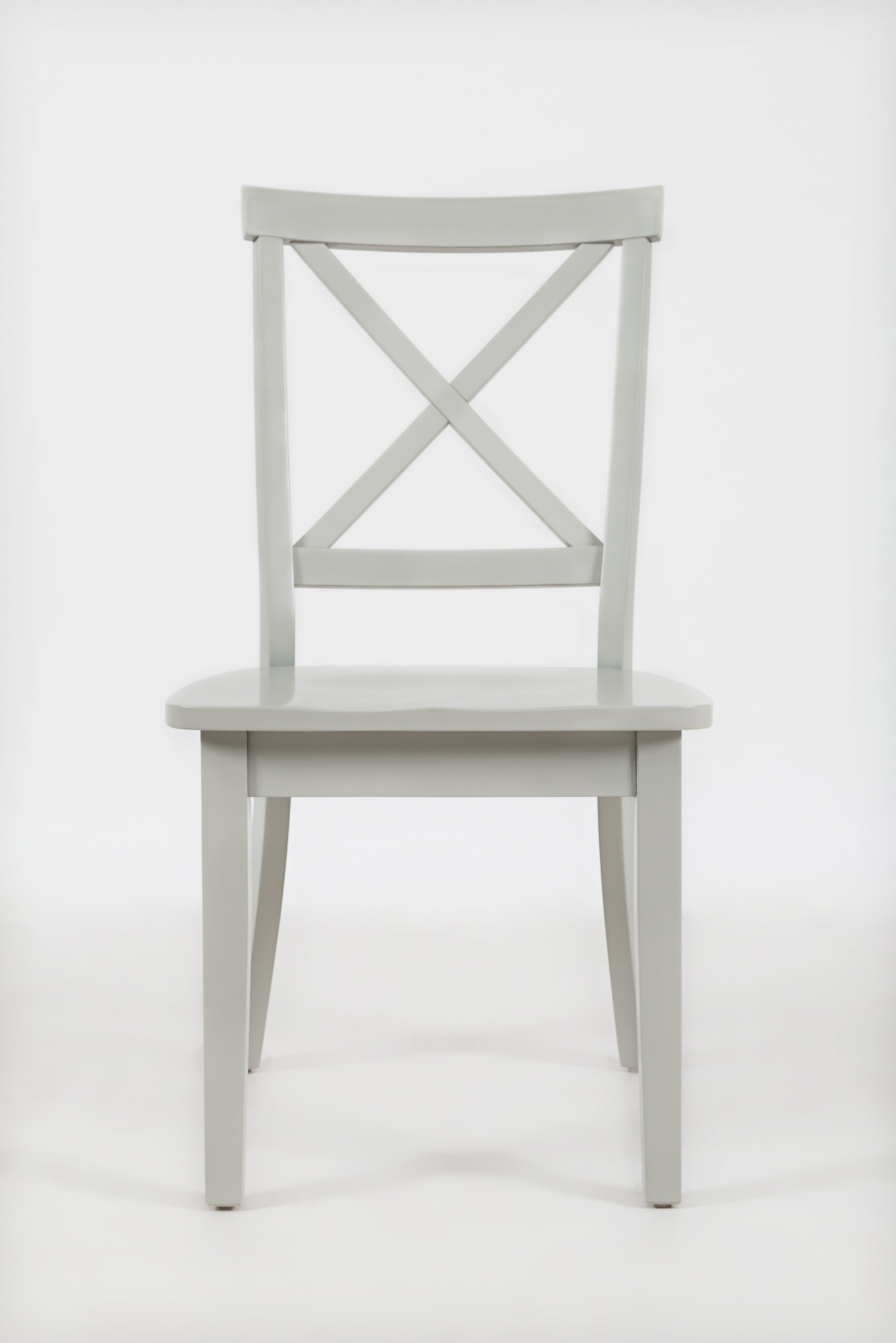 Wooden Dining Chair with "X" Cross Back Design, Set of Two, Light Gray