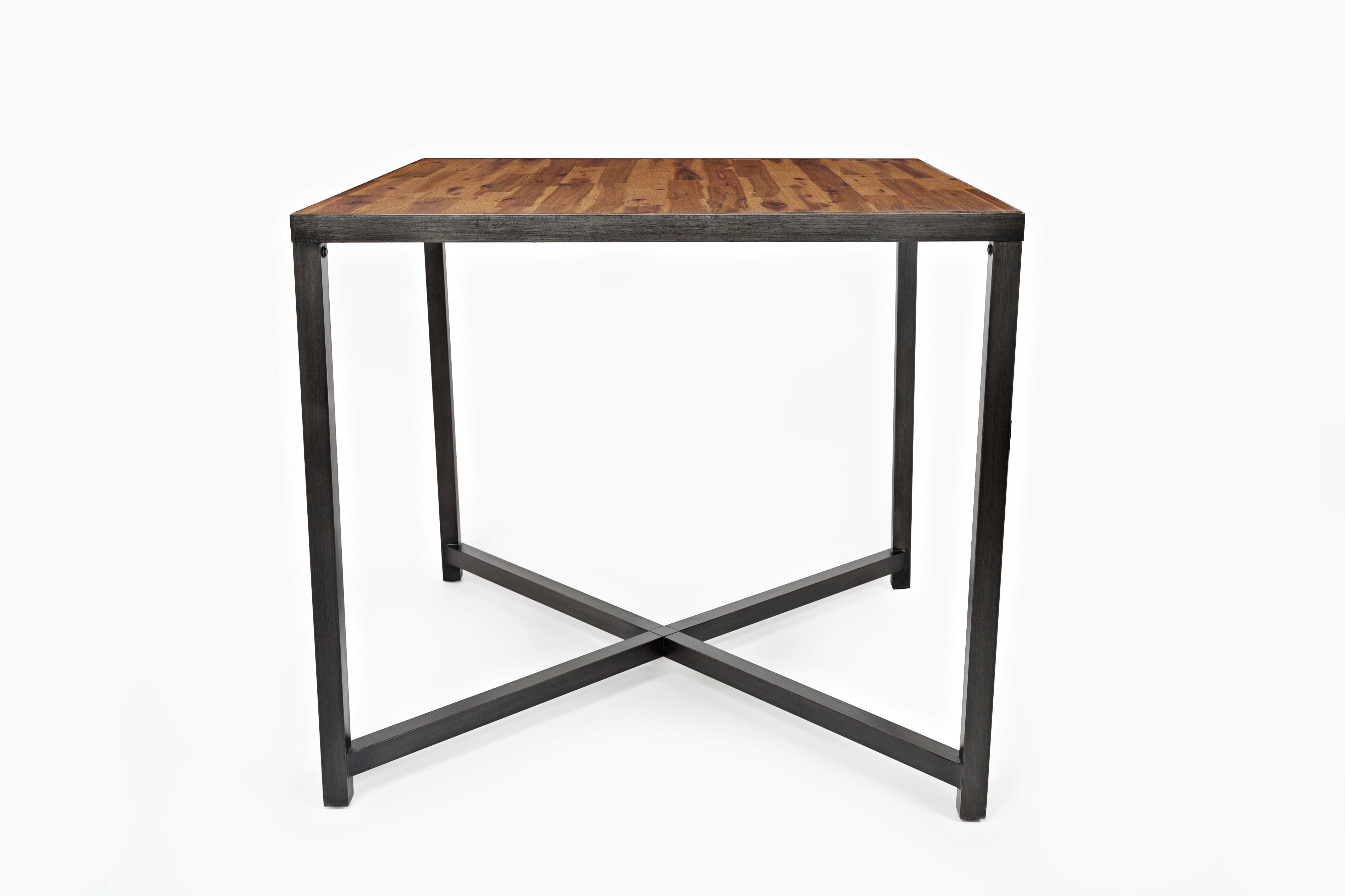 Wooden Counter Height Table With Metal Base, Brown & Black