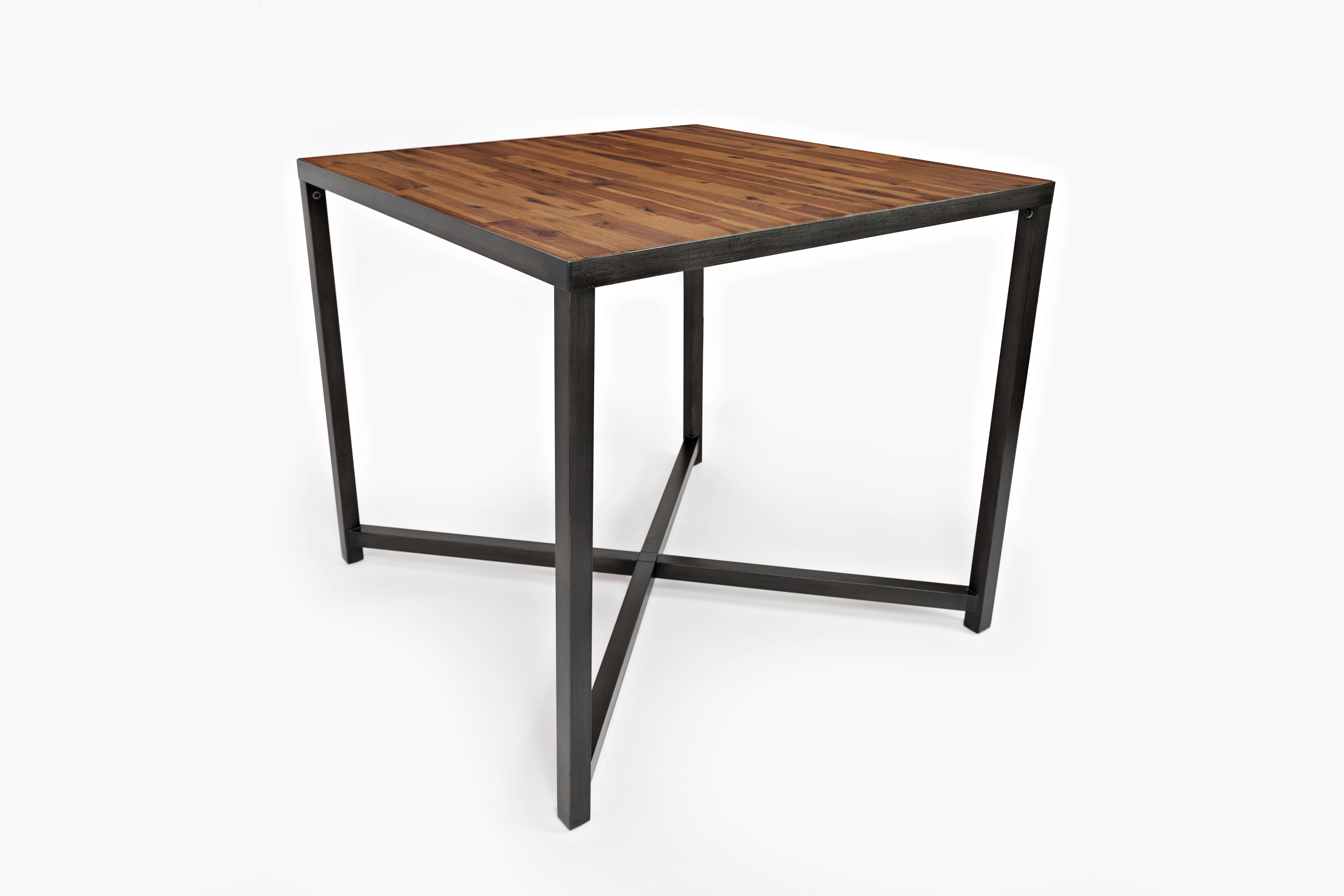 Wooden Counter Height Table With Metal Base, Brown & Black