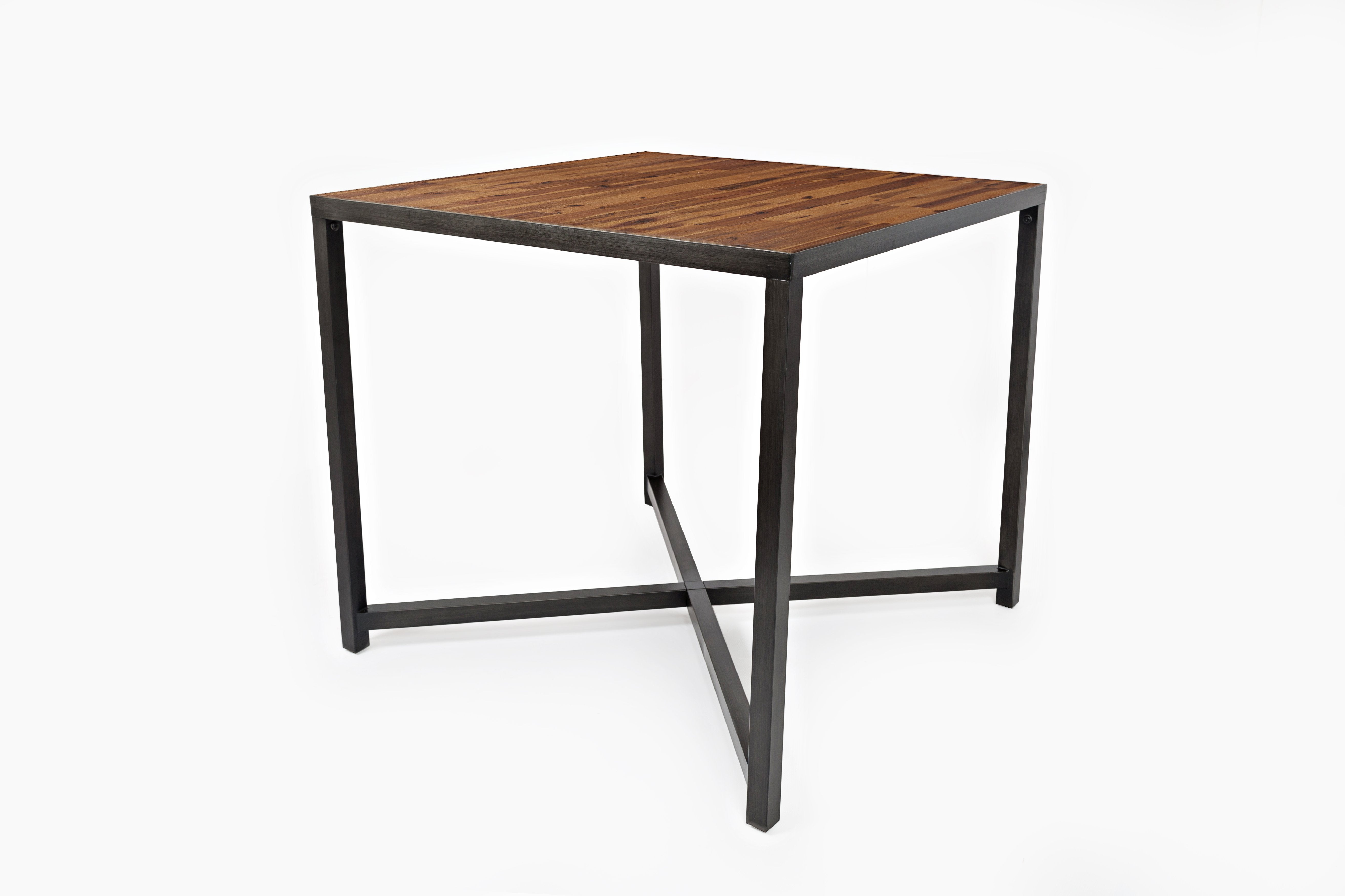 Wooden Counter Height Table With Metal Base, Brown & Black