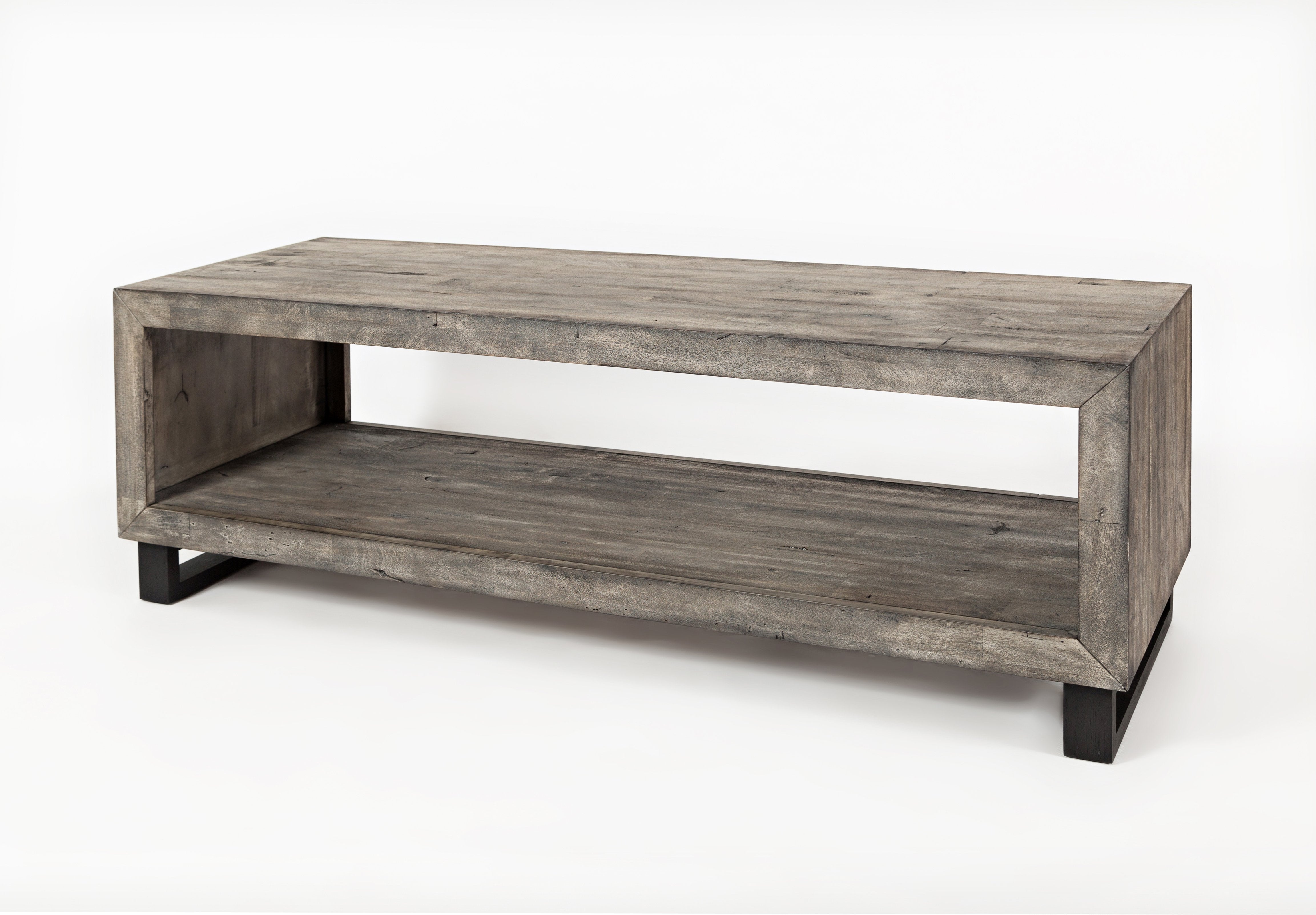 Wood And Metal Cocktail Table With Cutout Bottom, Gray