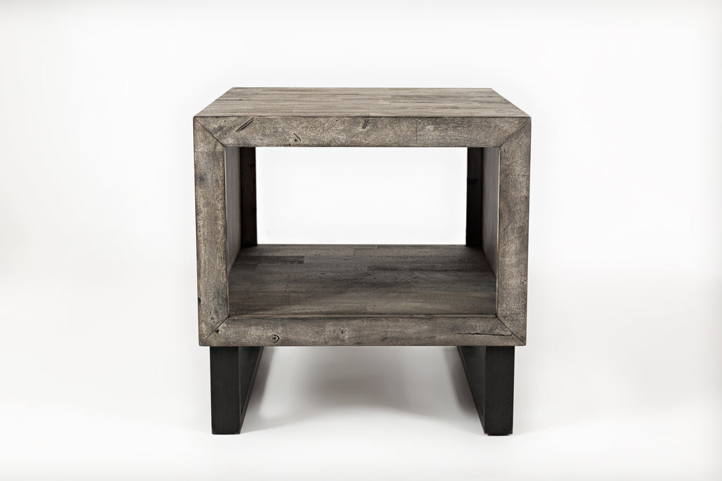 Wood And Metal End Table With Cutout Bottom, Gray