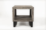 Wood And Metal End Table With Cutout Bottom, Gray