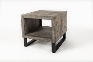 Wood And Metal End Table With Cutout Bottom, Gray