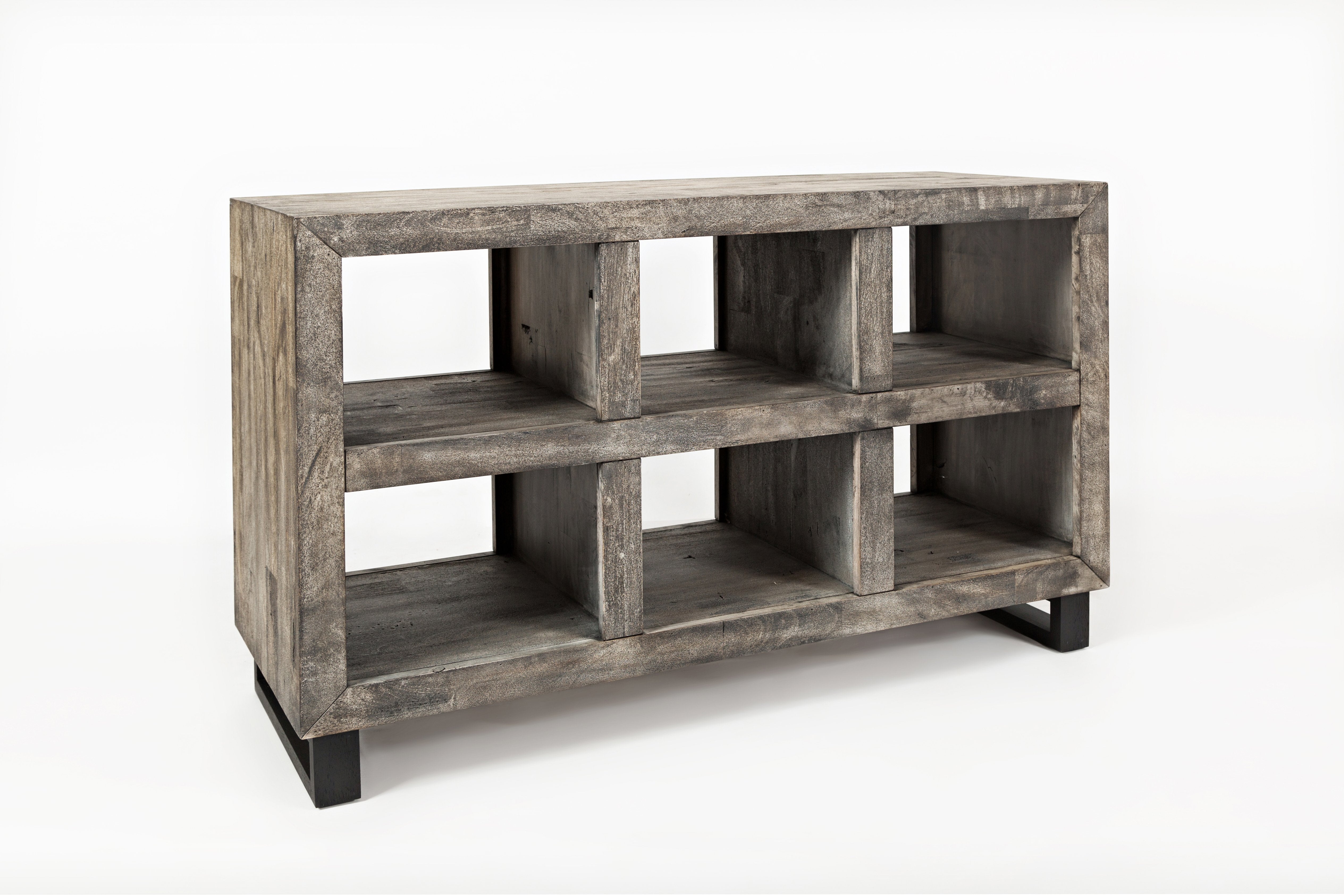 Wood And Metal Sofa Table With Six Open Shelves, Gray