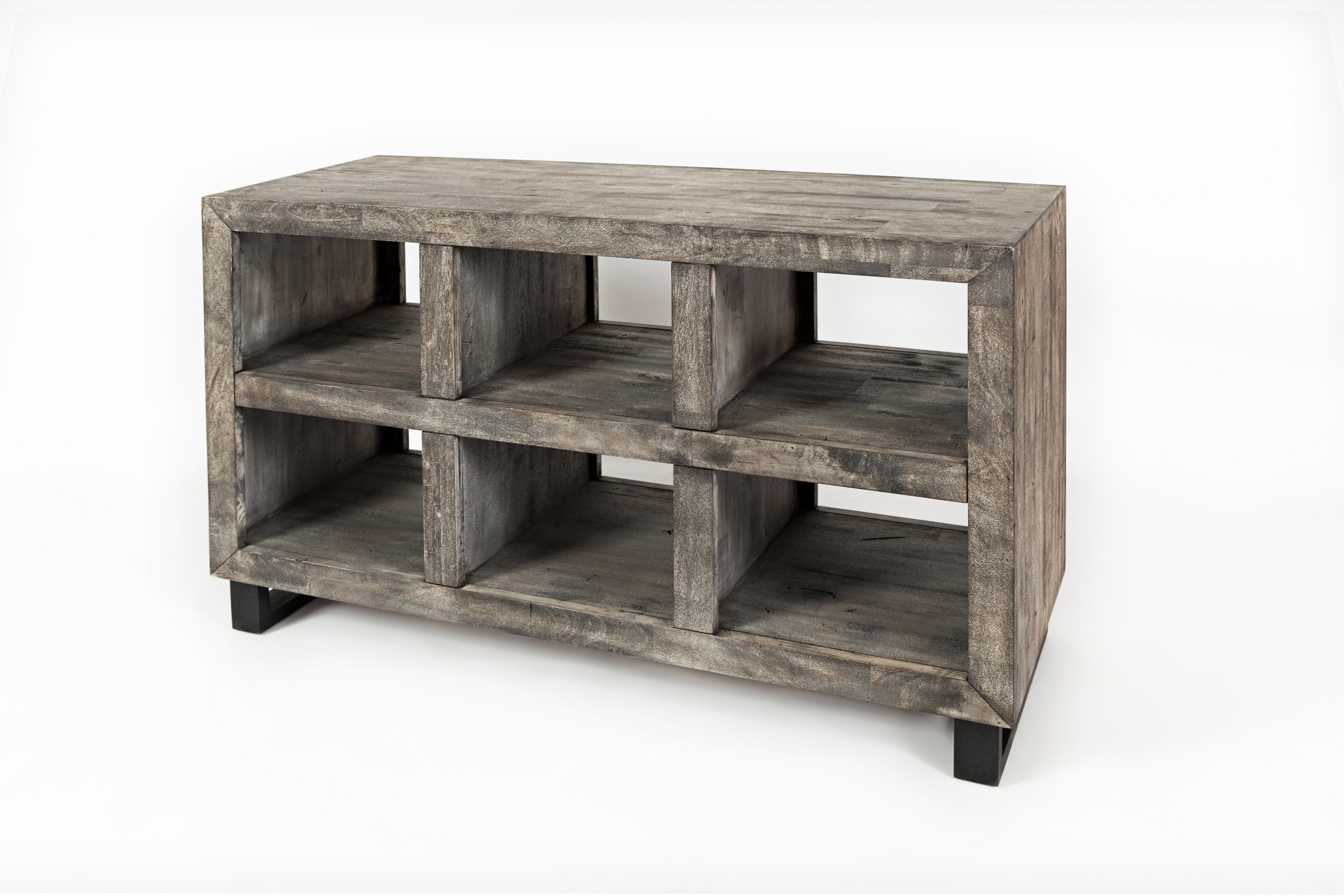 Wood And Metal Sofa Table With Six Open Shelves, Gray