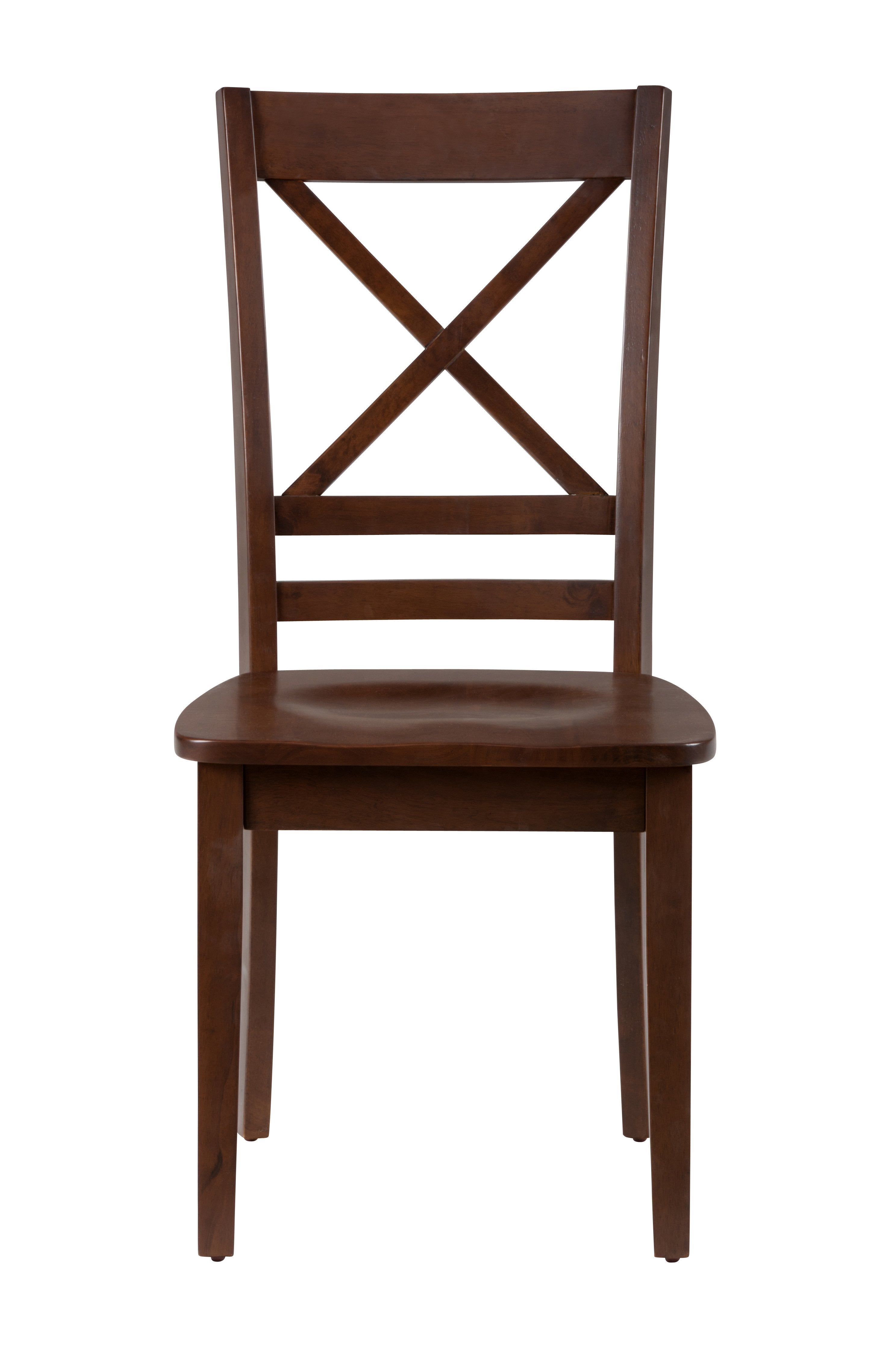 Wooden Chair with 'X' Cross Design Back, Set of Two, Caramel Brown