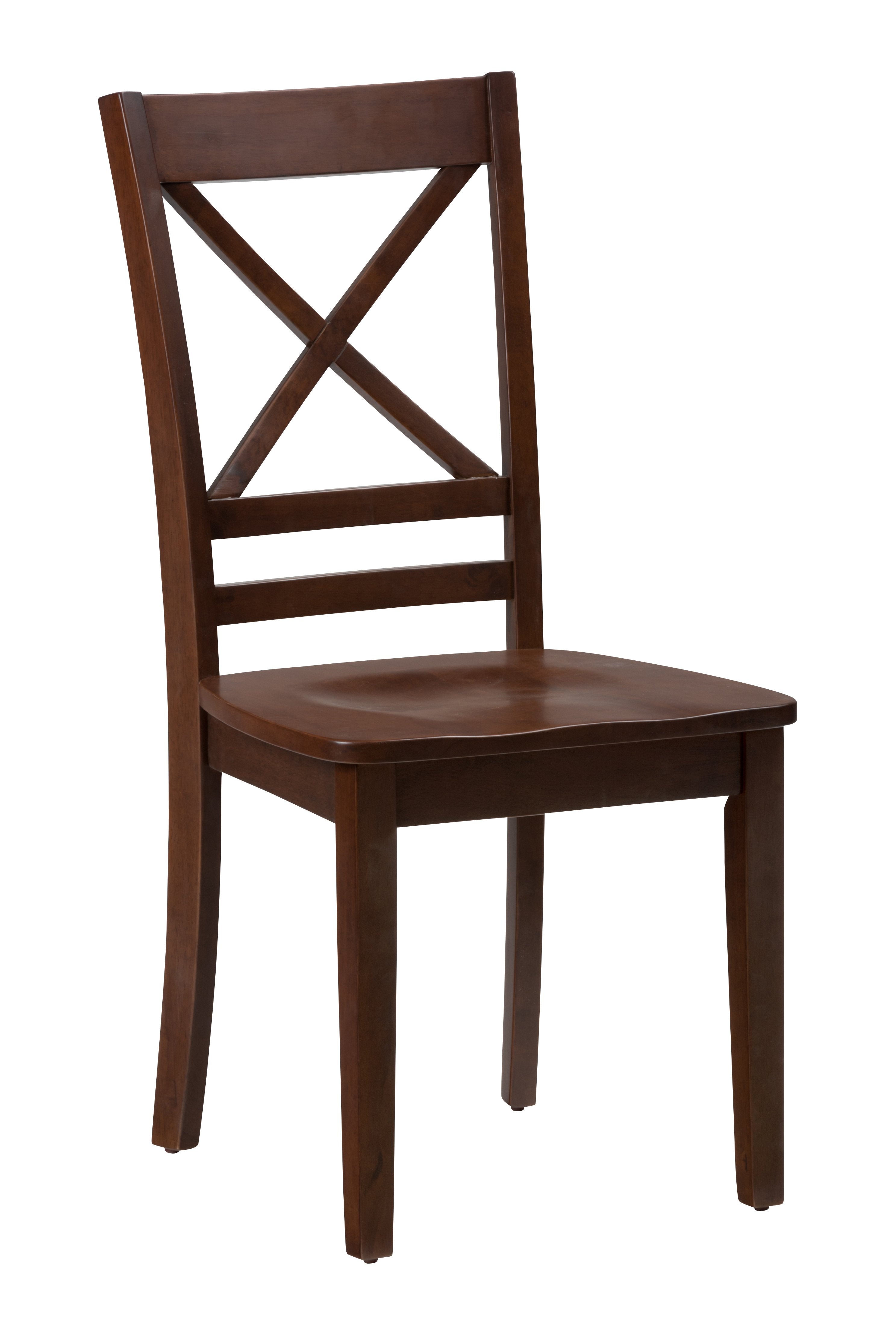 Wooden Chair with 'X' Cross Design Back, Set of Two, Caramel Brown