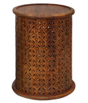 Wooden Intricate Filigree Cutout Pattern Drum Table, Brown