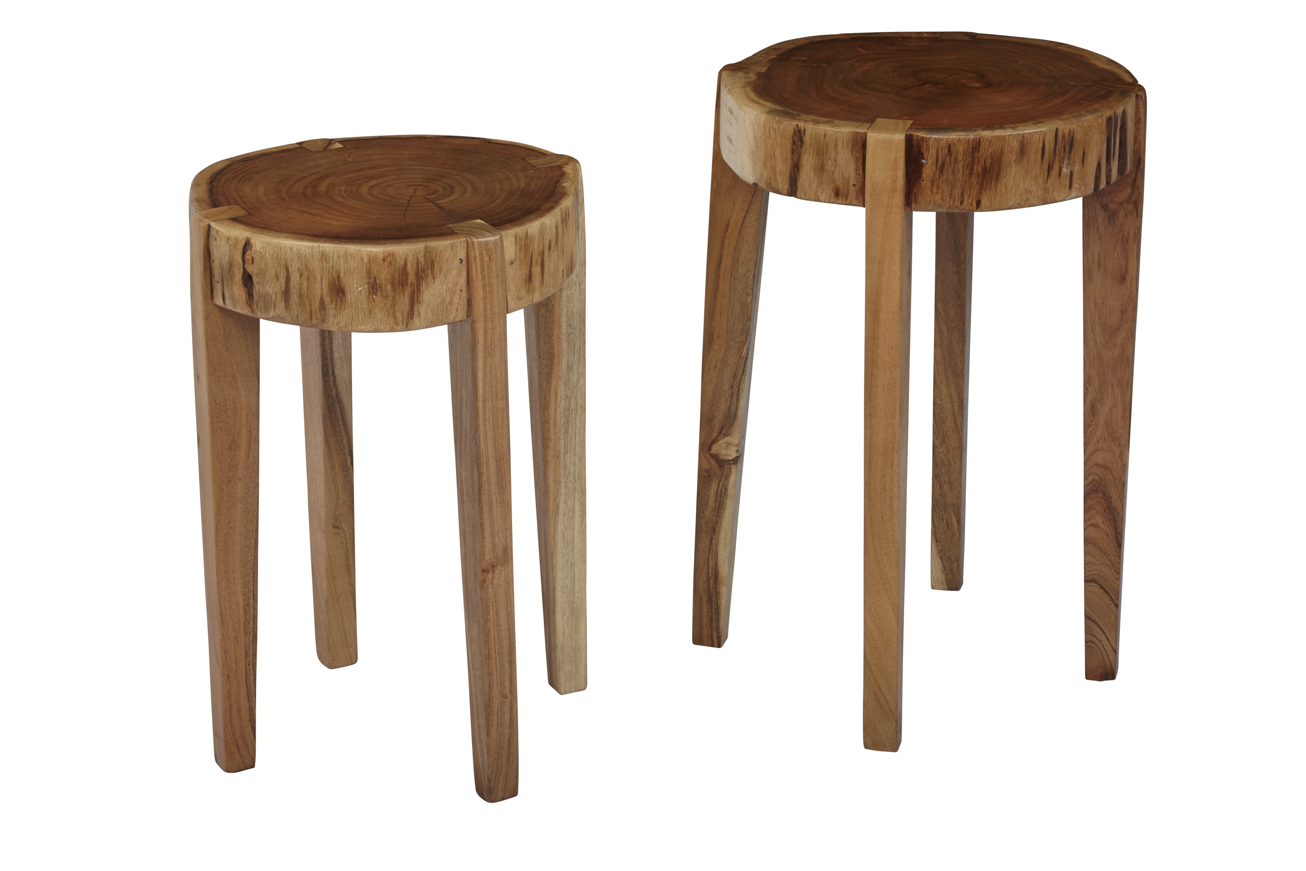 Wooden Round Accent Tables With Tappered Legs, Set Of Two, Brown