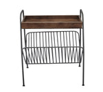 Wood And Metal Chairside Table With Magazine Rack, Brown And Black