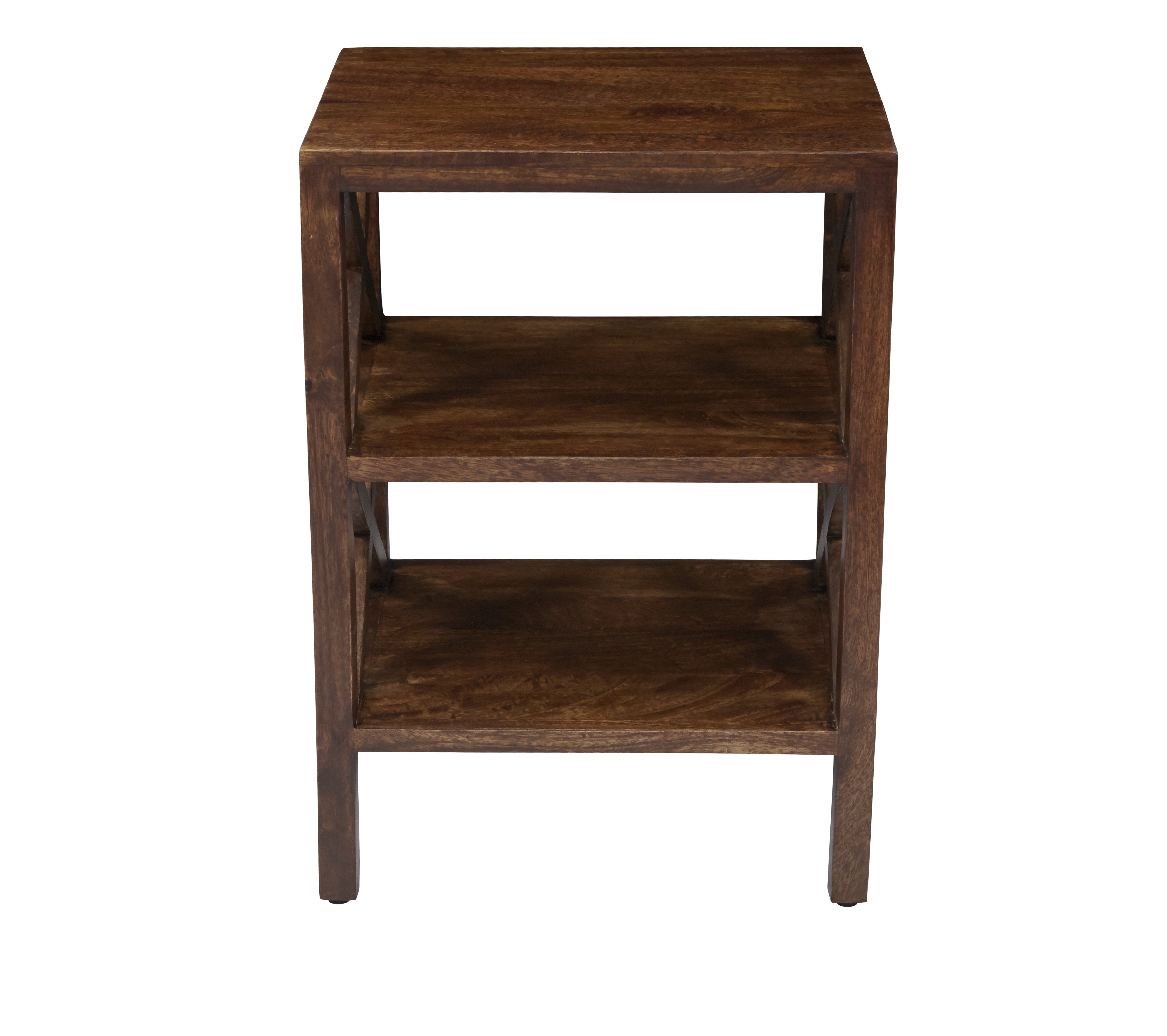 Wooden "X" Pattern Side Accent Table With Open Shelves, Brown