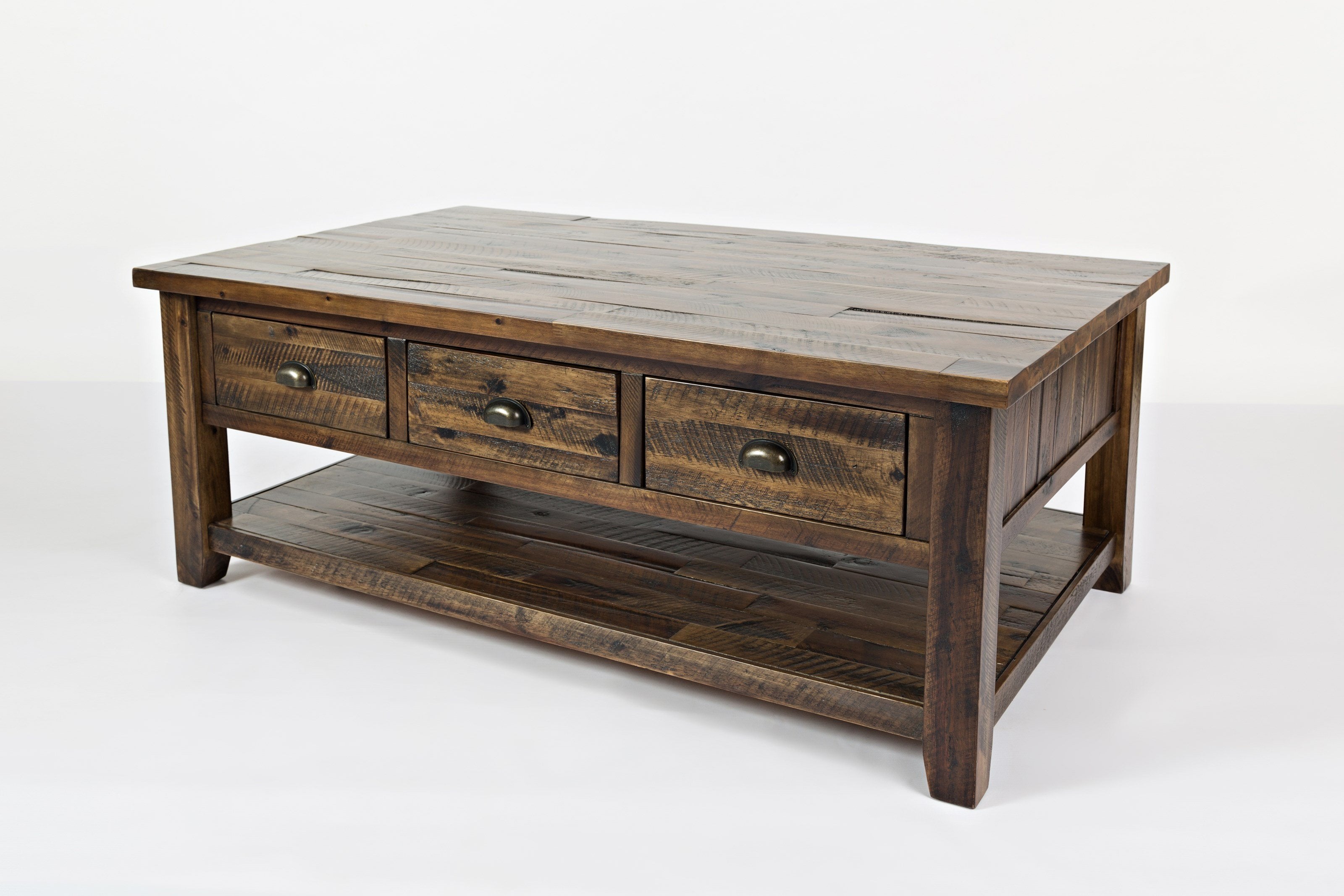 3 Drawer Cocktail Table With Open Shelf Beneath, Dakota Oak