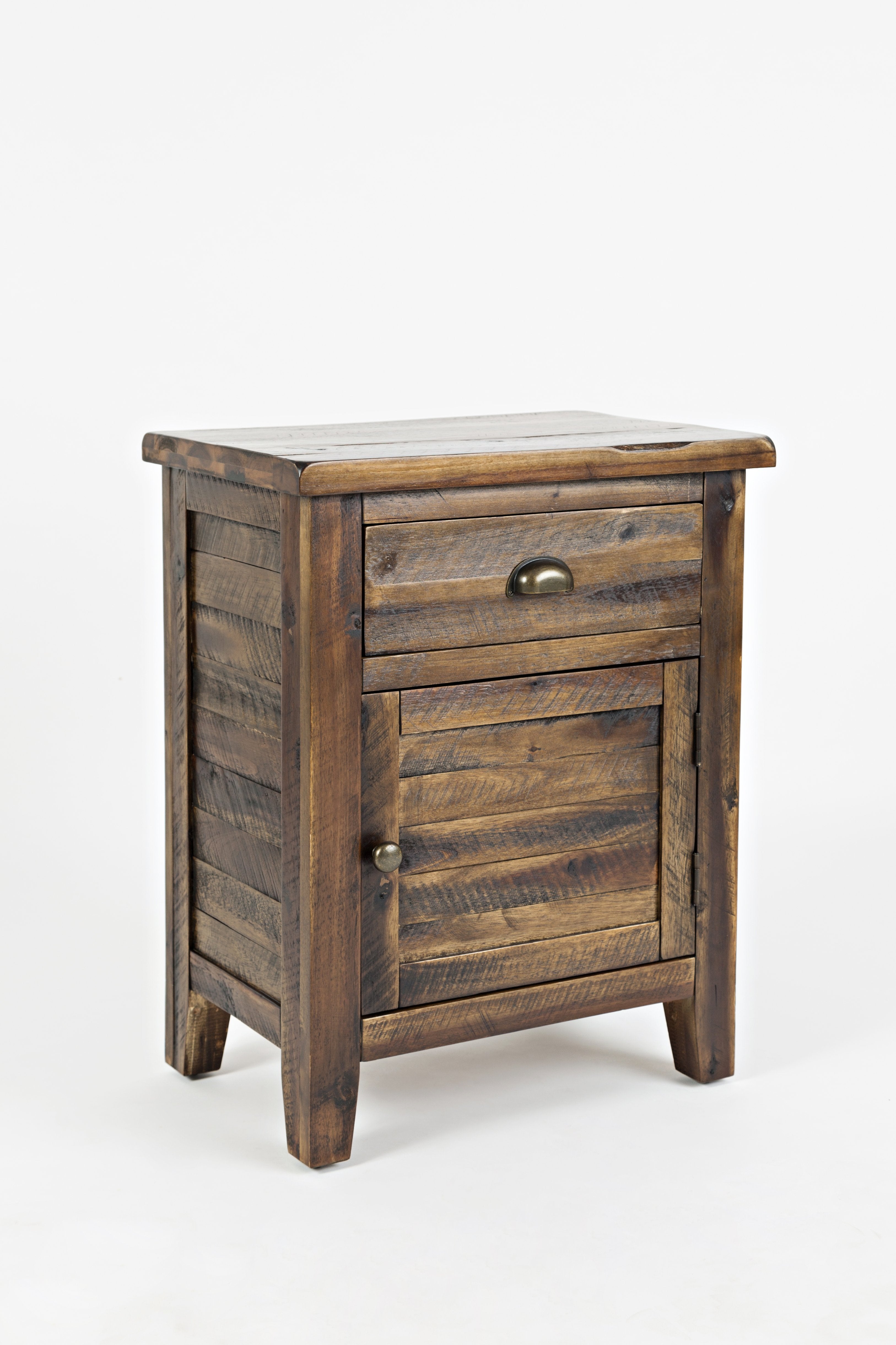 Wooden Accent Table With Drawer and Door Storage,  Oak Brown