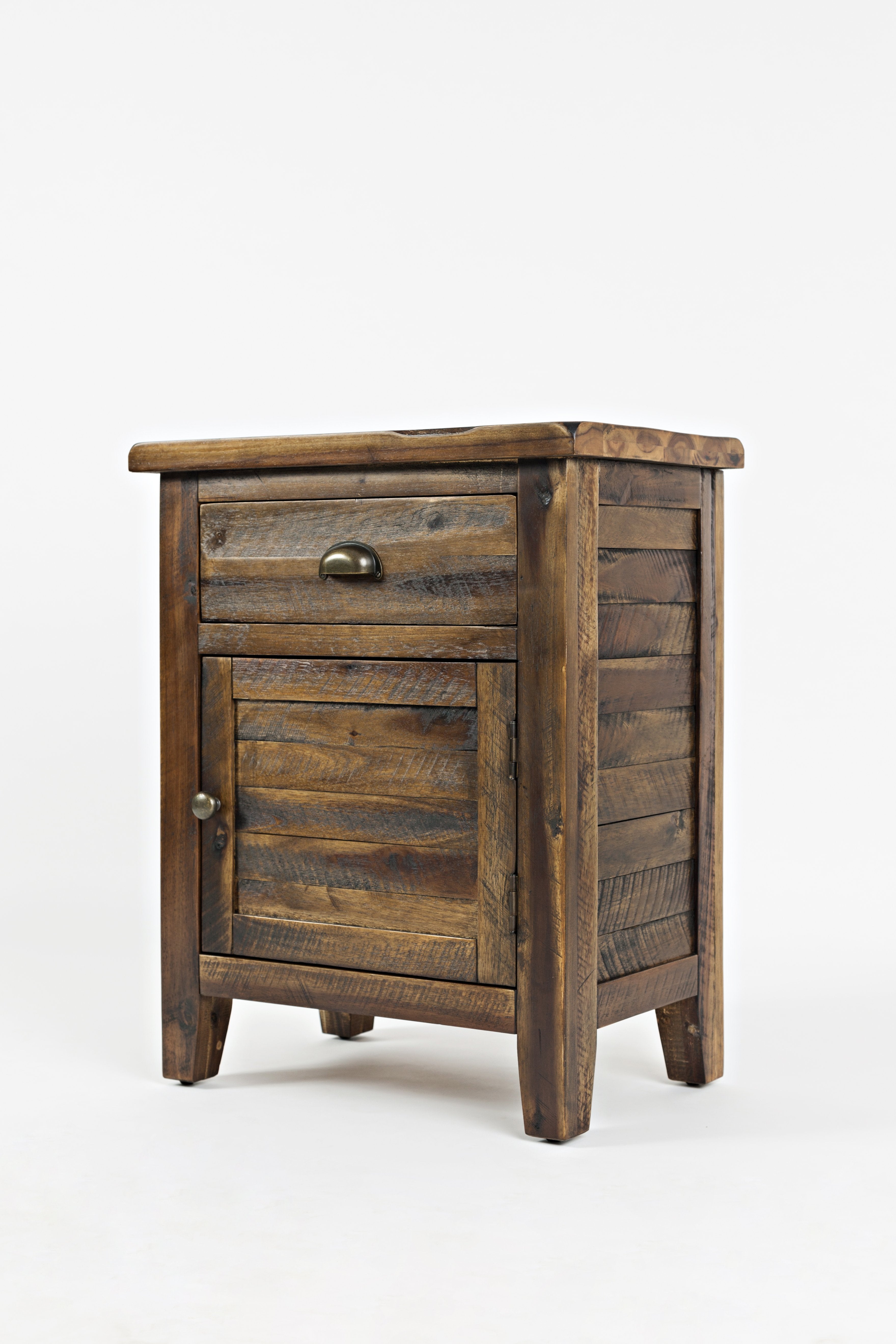 Wooden Accent Table With Drawer and Door Storage,  Oak Brown