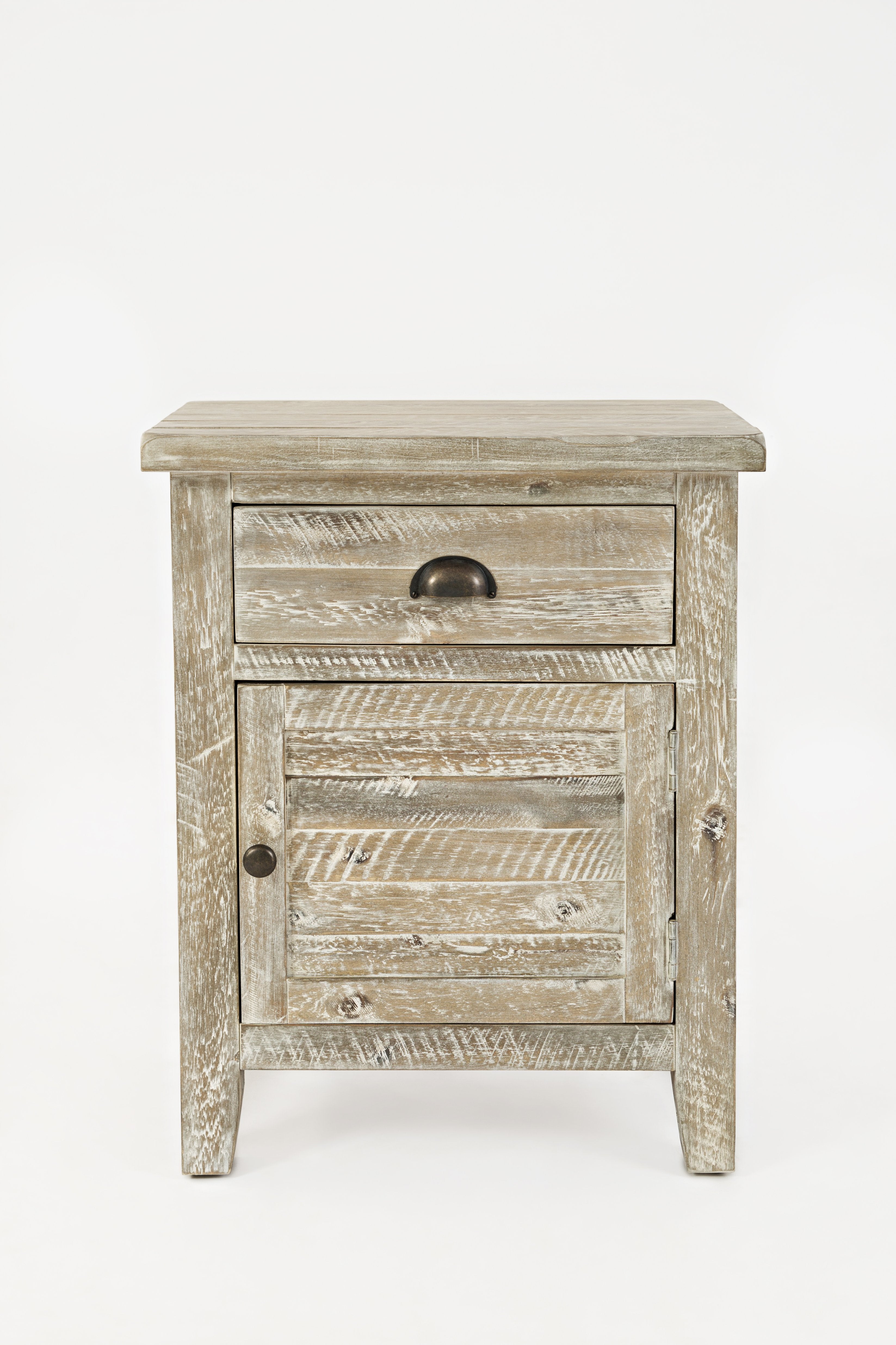 Wooden Accent Table With Spacious Storage, Washed Gray