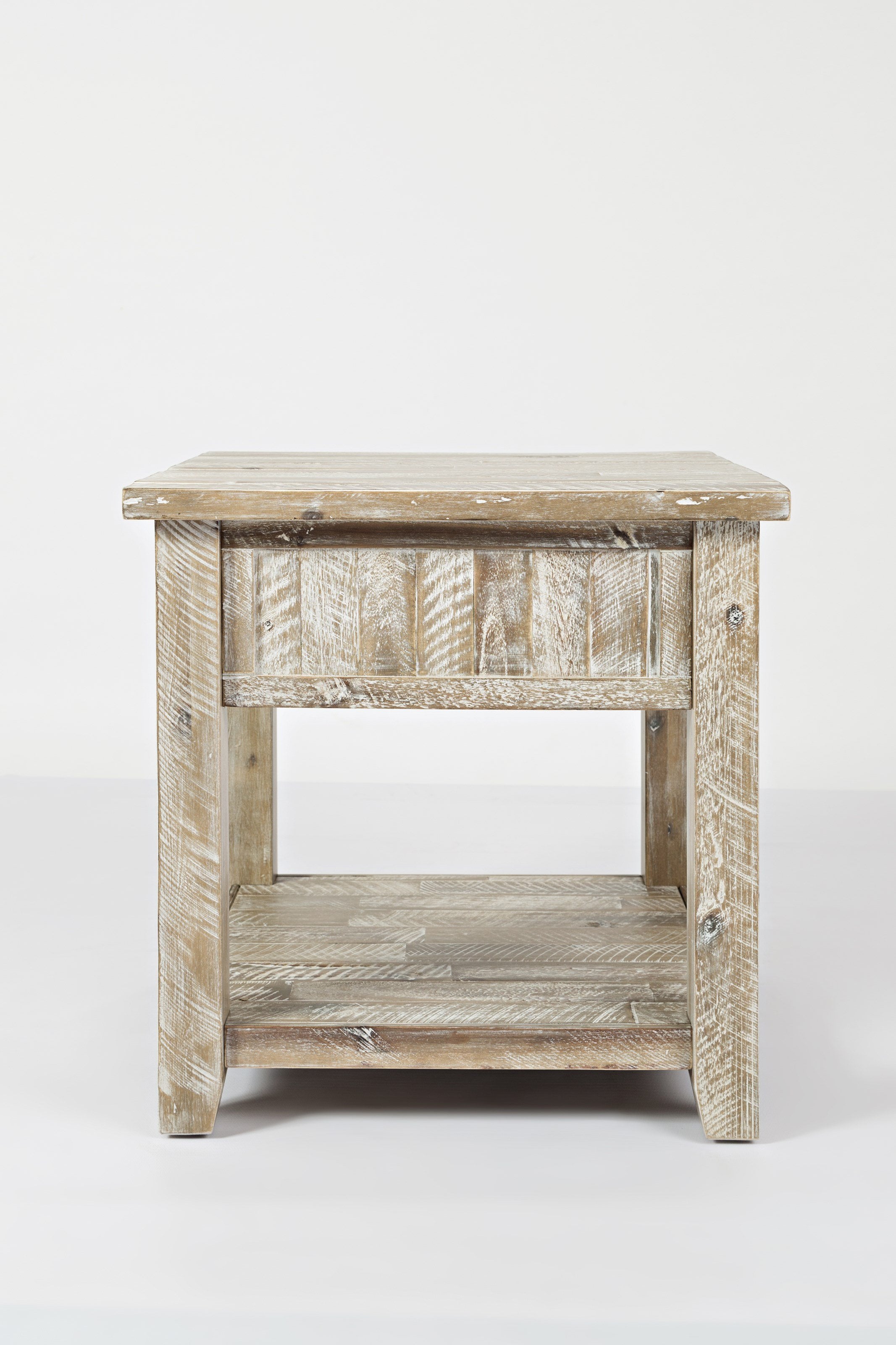 Wooden End Table With Open Shelf, Washed Gray