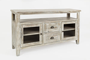 Wooden Storage Console With Spacious Storage, Washed Gray