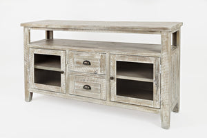 Wooden Storage Console With Spacious Storage, Washed Gray